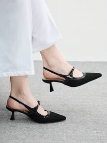 CUCCOO BIZCHIC Women's Elegant Pointed Toe Pumps With Buckle, Suitable For Commuting Valentine's Day - Black - View 1