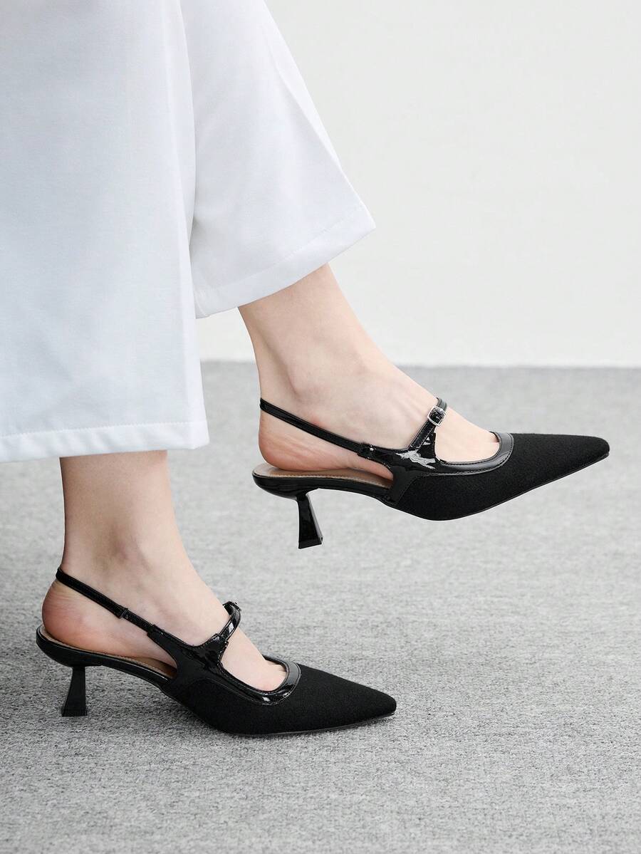 CUCCOO BIZCHIC Women's Elegant Pointed Toe Pumps With Buckle, Suitable For Commuting Valentine's Day - Black - View 1