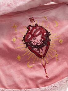 ROMWE SpringValentine's DaygraphicGothic Heart Embroidery Faux Fur Collar Lace Trim Bustier Top - Baby Pink - View 3