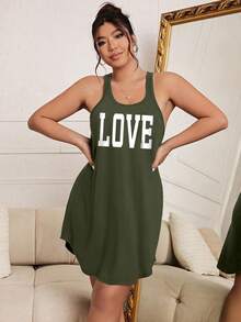 Lazeform Vestito da pigiama casual con spalline a spaghetti aderente per taglie comode con stampa a cuore - Verde militare - Visualizzare 8