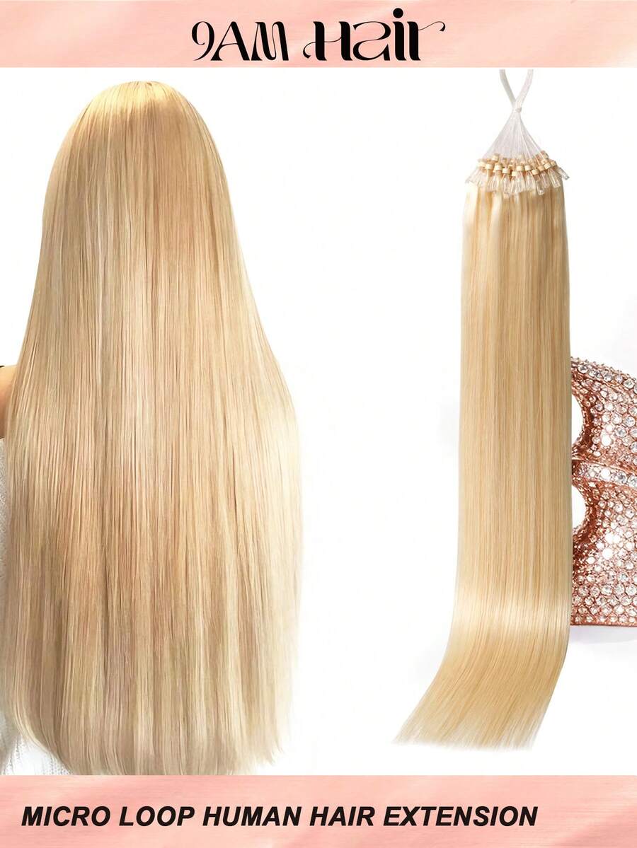 Micro Loop Hair Extensions 100% Human Hair Color #22 Blonde 14-22 Inch Straight 50 Strands /Pack Invisible Beads Thick Micro Ring Loop Hair Extensions With Fishing Line No Glue Needed Easy To Shape For Thin Hair And Salon Use All Women Daily Use Winter Christmas Halloween Costumes Autumn Outfits Women Fall Outfits - S22 - View 1