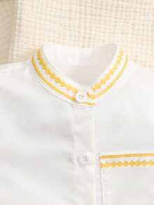 2pcs Baby Boy White Summer Casual Family Matching Colorblock Print Short Sleeve Woven Shirt,Loose Shorts Set,Toddler Linen Outfit For Holiday Wear - Khaki - View 6