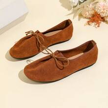 Rosivie Women's Round Toe Flat Suede Lace-Up Comfortable Loafers Valentine's Day - Coffee Brown - View 8