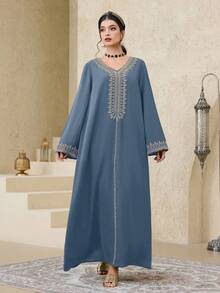 Al Najma 女式土耳其长裙和阿拉伯传统长袍、长袍和 Jalabiya - 霧霾藍 - 查看 5