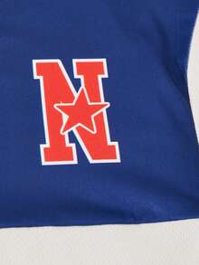 SHEIN ChillGRL 少女休闲字母条纹V领露肩宽松T恤和数字印花T恤搭配紧身短裤两件套，时尚运动、骑行、郊游、足球、篮球、跑步的理想选择 - 杏色 - 查看 3