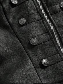 ROMWE Grunge Punk Áo tank top không dây vai bất đối xứng bằng da lộn màu xanh hải quân dành cho nữ, thích hợp cho mùa xuân/hè. - màu đen - Xem 11