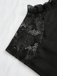 SHEIN 时尚蕾丝拼布背心，简约休闲风格，适合日常穿着 - 黑色 - 查看 4