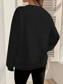 SHEIN Áo nỉ cổ tròn in họa tiết cho bà bầu cỡ lớn - màu đen - Xem 2