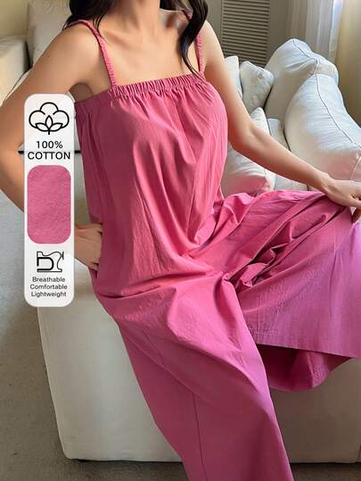 DAZY Solid Color Loose Wide Leg Jumpsuit For Women, Sleepwear