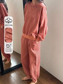 DAZY Red Plaid Sweatshirt Style Women Pajama Set - Red - View 1