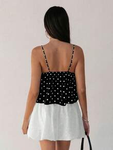 Almamuse Spaghetti Strap Polka Dot Tie Front Ruffle Hem Cropped Tank Top, Summer Polkadot Top Chic Top Tops For Women Summer Pokadot Top - Black - View 2