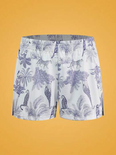 Notgurli Bóxer de cintura baja elástica con estampado botánico en todo el diseño para hombres