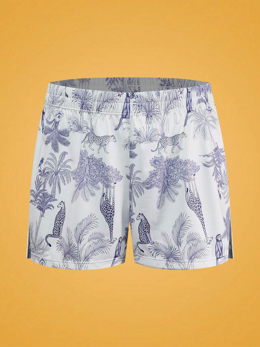 Notgurli Quần boxer nam cạp thấp, lưng thun, họa tiết thực vật toàn thân. - Xám - Xem 1