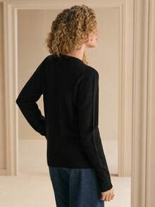 MOTF PREMIUM Jersey de cuello redondo de manga larga 100% lana tejida, otoño/invierno - Negro - Ver 4