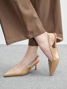 CUCCOO BIZCHIC Tacones altos de moda versátiles de uso diario con diseño de hebilla y punta afilada para mujer - Albaricoque - Ver 3