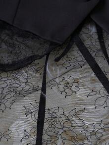 GlowEve 蕾丝拼接优雅V领精致休闲女式薄款西装外套 - 黑色 - 查看 4