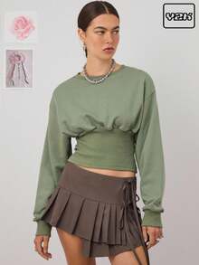 COUREZ Crew Neck Corset Sweatshirt /Y2K Going Out Women Cute Spring Tops Going Out Tops Tops - Green - View 1