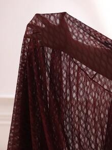 Slumberist 3D Floral Decor Jacquard Mesh Extra Long Women Robe Floor Length Robe Mesh Robe - Maroon - View 7