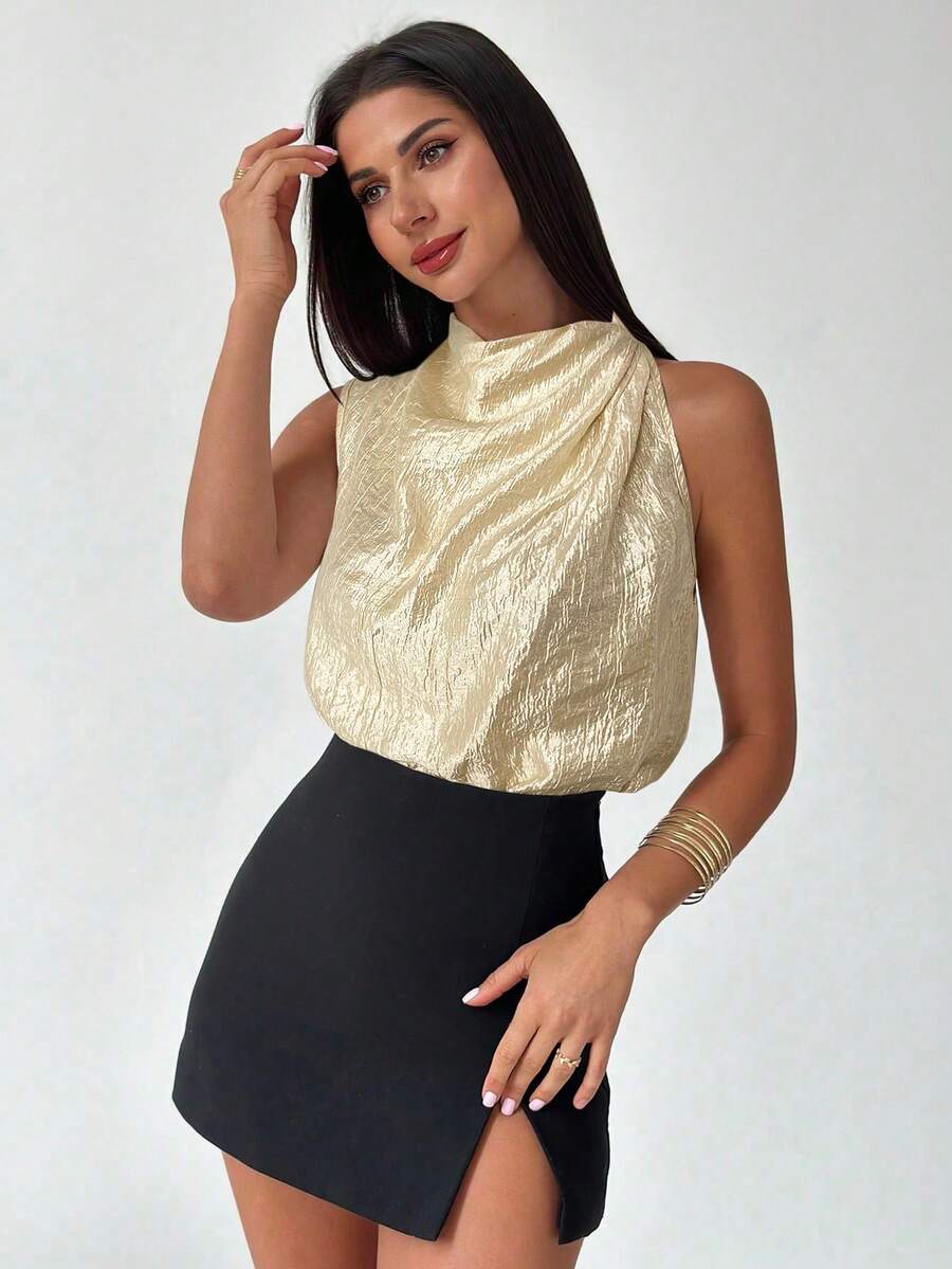 Firerie Women's Elegant Fashion New Commuting Office Daily Vacation Music Festival Asymmetrical Pleated Apricot Blouse, Spring/Summer - Apricot - View 1