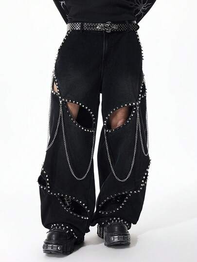 Street Life Herren Mode Gürtel Nieten Ausschnitt Jeans