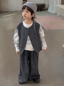 DAZY Young Boy Single-Breasted Vest And Pants Casual Suit - Grey - View 6