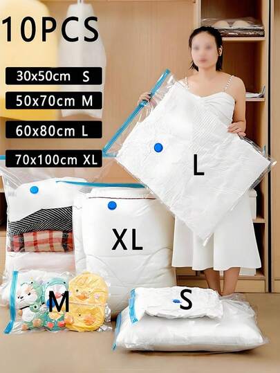 1/5/10 Bolsas de almacenamiento al vacío, bomba de vacío (la bomba de vacío debe comprarse por separado) - Reutilizables, bolsa de viaje de plástico portátil, bolsa de almacenamiento de ropa, bolsa de almacenamiento al vacío de PET, bolsa de almacenamiento de compresión al vacío transparente simple, adecuada para dormitorio, armario, armario, dormitorio, decoración del baño. Regalo para estudiantes durante la temporada de regreso a clases