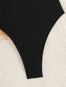 Elenzga Áo tắm liền thân Swim Chic Sea Plain Textured High Cut có đệm mút tháo rời dành cho nữ - màu đen - Xem 3