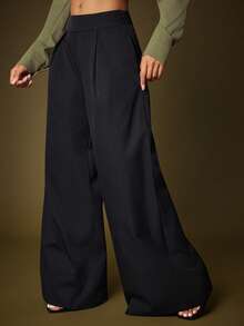 Vixey High Waist Pleated Extreme Wide Leg Pants - Black - View 4