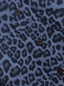 Franclia Women's Casual Loose Long Sleeve Shirt, Leopard Print Pattern, Simple & Versatile For Everyday Wear, Autumn/Winter - Navy Blue - View 3