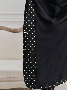 Anewsta Retro Polka Dot Long Sleeve Lapel Blazer + High Waist Drape Contrast Sash Women's Suit Pants, Women's Suit Set