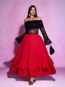 Viva Relle Váy xếp ly kiểu Flamenco cổ điển cỡ lớn - Đỏ - Xem 2