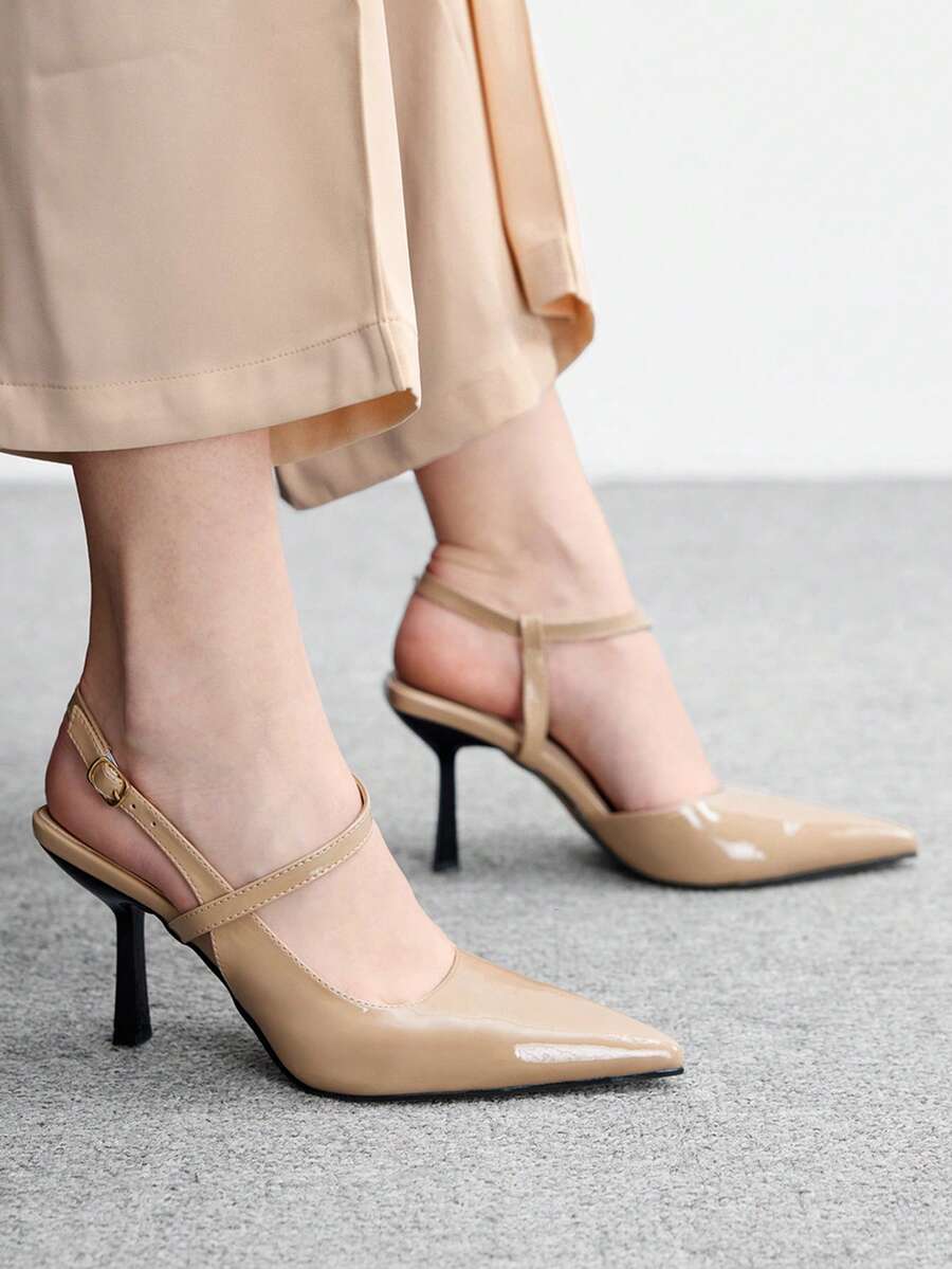 CUCCOO BIZCHIC Women's Pointed Toe Buckle Design Fashionable High Heels, Versatile For Daily Wear Valentine's Day - Apricot - View 1