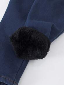 Jeans de niña, forro térmico azul, ajuste slim, versátil para todo uso, otoño/invierno - Azul lavado oscuro - Ver 8