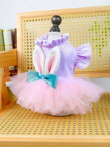 PETSIN 1pc Cat/Dog Clothing, Cute Embroidered 3D Rabbit Ear Cartoon Dress, Spring And Summer Pet Comfortable Clothing - Pink purple - View 8