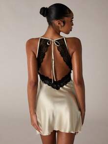SHEIN BAE Women'S Patchwork Lace Cami Backless Pajama Night Dress Luxeloungewear - Champagne - View 1