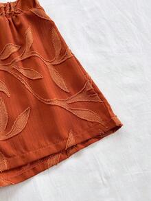 Soleia 女士条纹印花荷叶边下摆扭结无袖露脐上衣和休闲短裤两件套，适合派对、海滩、海边穿着 - 棕色 - 查看 6