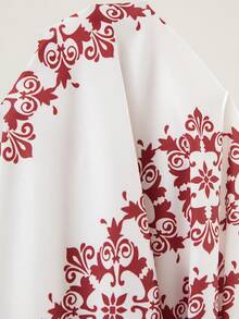 Veilorie Women's Spring/Autumn Modest Vacation Style Floral Print Notched Neck Flare Sleeve Arabic Dress - Multicolor - View 7