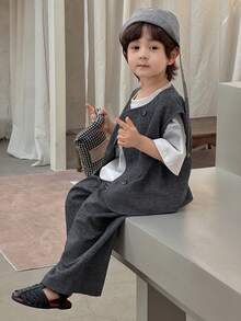 DAZY Young Boy Single-Breasted Vest And Pants Casual Suit - Grey - View 2