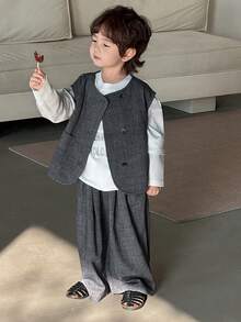 DAZY Young Boy Single-Breasted Vest And Pants Casual Suit - Grey - View 5