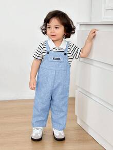 Newborn Baby Boy Blue Gray Bib Jumpsuit,Summer Casual Preppy Family Matching Outfit For Birthday Party,Wedding,Baptism,Performance&1st Birthday Shower - Dusty Blue - View 5