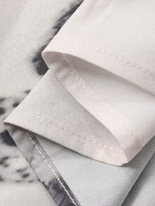 Dazy Plus Elastic Waist Ink Painting Asymmetrical Print Loose A-Line Skirt, Elegant - Apricot - View 3