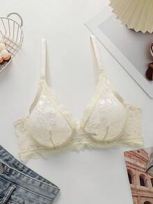 1pc Women's Lace Underwire Thin Cup Bra - Beige - View 1