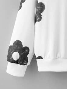 Hanorac cu mânecă lungă și imprimeu floral color block pentru fete, cu guler rotund și imprimeu floral - alb - Vizualizare 3