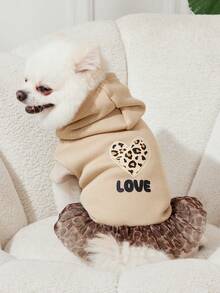 PETSIN 1pc Pet Dog & Cat Universal Hooded Sleeveless Khaki Patchwork Leopard Print Mesh Heart Pattern Casual Dog Dress - Multicolor - View 4