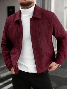 Manfinity CasualCool Áo khoác nam Manfinity Casual Cool phong cách thường ngày, màu xám, chất liệu len, cổ bẻ, cài nút, dáng regular fit, lý tưởng cho Halloween, Giáng sinh, đi chơi hàng ngày và các cuộc họp kinh doanh - thời trang thường ngày, món quà hoàn hảo cho bạn trai/chồng nhân dịp kỷ niệm. Áo khoác nam dáng ngắn màu đỏ tía. - Màu Đỏ Sâu - Xem 5