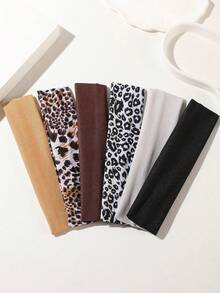 ROMWE 6条纯色弹力头带，适合运动和休闲场合使用 - 6pcs/純色豹紋髮帶 - 查看 5