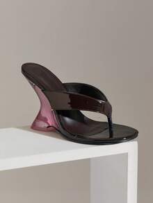 SHUZIA 女士时尚休闲套脚人字拖坡跟凉鞋 - 巧克力棕 - 查看 5