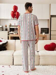 Manfinity Retro Floral Print Cardigan & Pants Men's Pajama Set - Multicolor - View 3