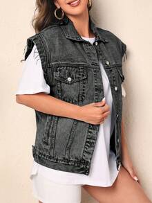 EMERY ROSE 大码女式街头风时尚牛仔外套 - 黑色 - 查看 3