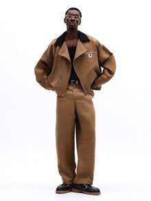 Áo khoác ngoài dáng rộng SUMWON bất đối xứng, khóa kéo, cổ áo đen tương phản, tay dài, kiểu dáng thường ngày, phong cách đường phố, màu trơn. - Nhiều màu - Xem 8